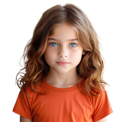Cute girl wearing orange shirt on transparent background, ai technology