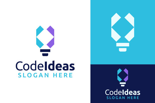 Creative Code Ideas Bulb Lamp Innovation Insight Invention Logo Design Branding Template