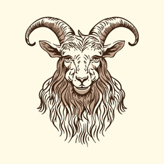 A hand-drawn goat. Retro style engraving. A farm animal in the line style.