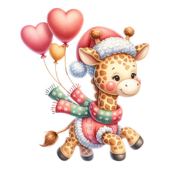 A cute giraffe with heart shaped balloon