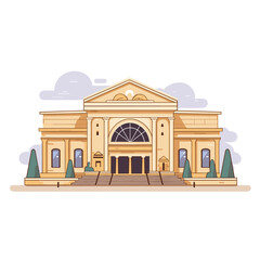 Fototapeta premium Realistic Vector Illustration of Museum Building Facade in Flat Color and Kid Friendly Style On White Background
