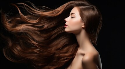 Obraz premium beautiful hair woman with stylish hairstyle, happy with beauty products, hair shampoo or conditioner, perfect healthy lovely shiny hair, fashion, modern, beauty, makeup, model, cosmetics