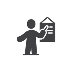 Teacher with a pointer teaches vector icon
