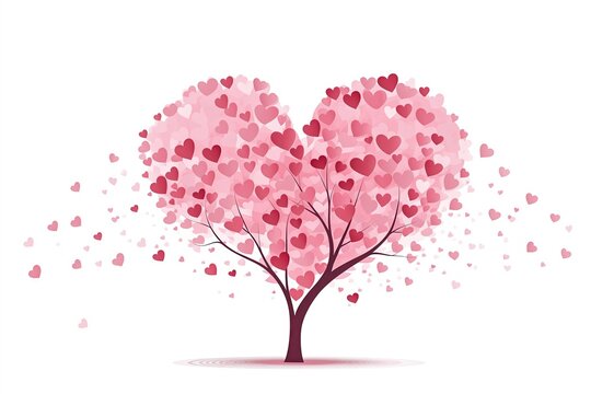 valentines day / wedding /marriage / love background illustration of a heart shaped tree with pink heart shaped leaves and foliage
