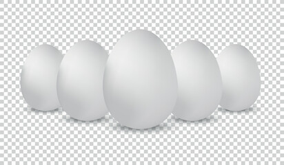 White Realistic Chicken Eggs - Vector Illustrations Isolated On Transparent Background
