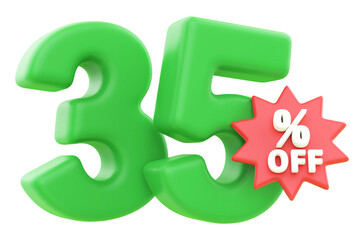 35 percent off sale discount - 3d number percent render