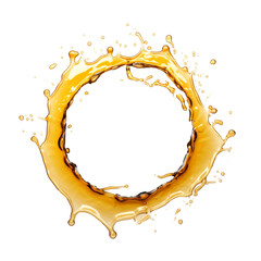 Splashes of oily liquid arranged in a circle isolated on transparent background, ai technology