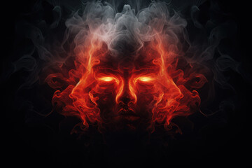 Fototapeta premium Spectral Inferno: Abstract Face in Smoke and Flames, A Ghostly Devil's Logo Element