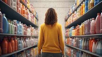 woman shopping in supermarket - obrazy, fototapety, plakaty