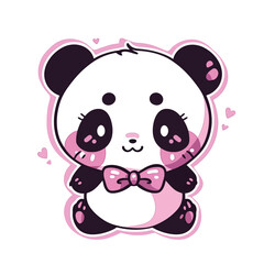 Cute cartoon panda bear with a bamboo. Vector illustration.