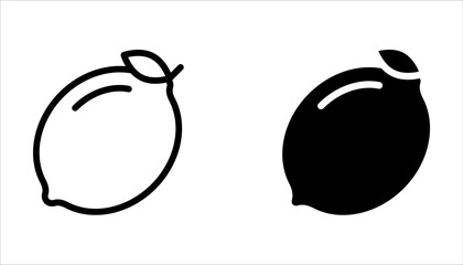 Lemon icon set. Fresh lemon fruits on white background. color editable