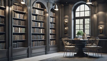 library, architecture, building, window, library, old, AI generat