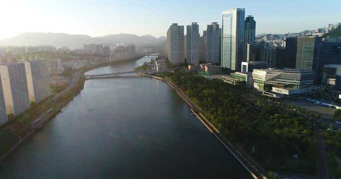 센텀시티 마린시티 수영천 APEC 강변공원 자전거 조깅 드론항공촬영 영상