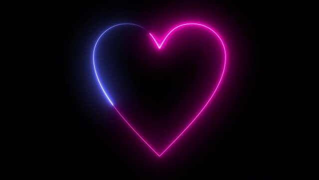 Heart Love neon lights Glowing heart motion on a dark background 4K Resolution