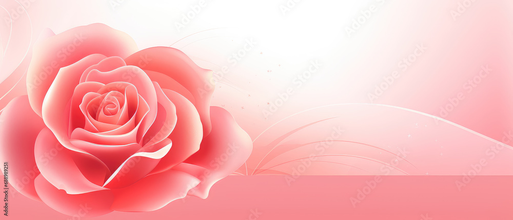 Poster stylish banner template showcasing a realistic rose on an abstract bokeh background adorned with gli