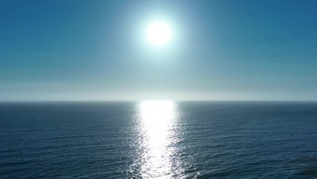 Aerial Shot of Blue Ocean and Sun in Center