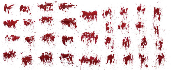 Bloodstain set of drip splatter background set. Vector paint blood splash design set