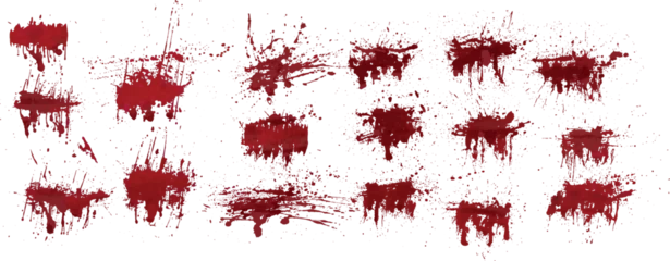 Fotobehang Bloody splatter red blood paint isolated background. Vampire set of blood splatter isolated background © bdvect1 