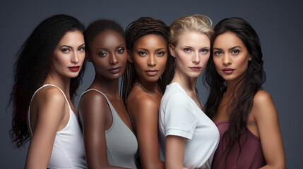 Interracial beauty model group photo - obrazy, fototapety, plakaty