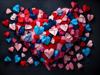 a heart made entirely out of colorful hearts, crafted from construction paper and art paper