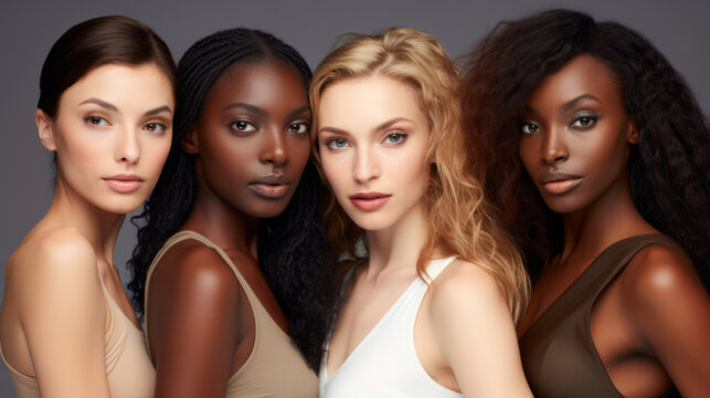 Interracial beauty model group photo
