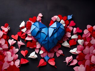 A   beautiful blue and pink paper hearts