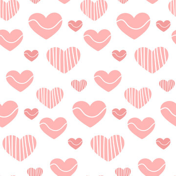 Cute hand drawn hearts seamless pattern, lovely romantic background, great for Valentine s Day, Mother s Day, textiles, wallpapers, banners - vector design.