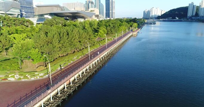 센텀시티 마린시티 수영천 APEC 강변공원 자전거 조깅 드론항공촬영 영상