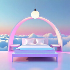 雲の上にある夢のような未来的ベッドルーム