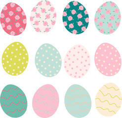 set of cute pastel easter eggs hand drawn elements vector illustration for decoration invitation greeting birthday party celebration wedding card poster banner textiles wallpaper paper wrap background