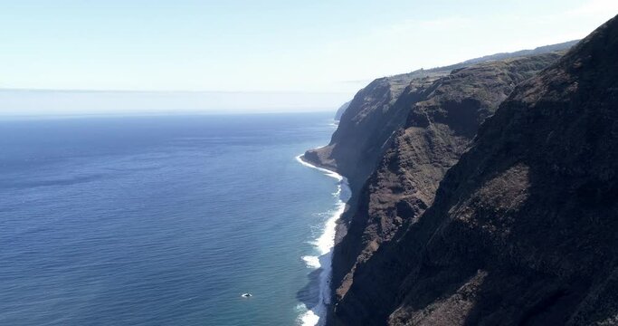 Madeira Ponto da Pargo Lighthouse aerial shot heading West