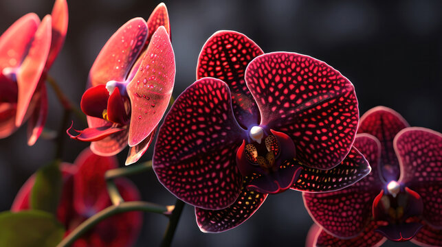 red orchids on a dark background close-up