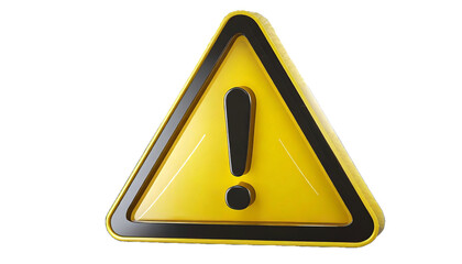 3d warning sign with an exclamation mark isolated on transparent or white background
