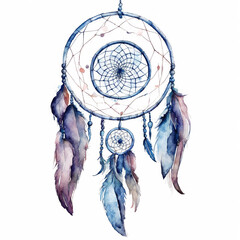 Watercolor dreamcatcher with feathers. Hand drawn illustration isolated on white background - obrazy, fototapety, plakaty