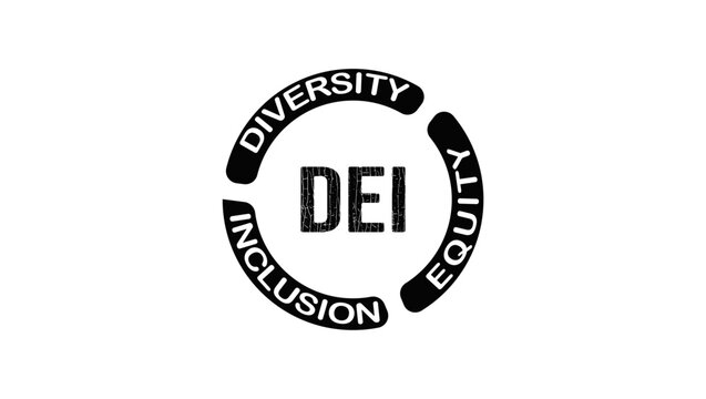 Diversity, equity, inclusion DEI, old isolated black stamp