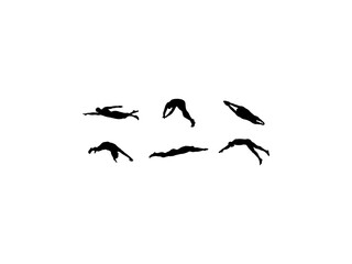 Set of Swimmer Silhouette in various poses isolated on white background