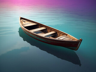 3d Colorful old wooden boat isolated on gradient background. isometric 3d rendering fishing boat.
