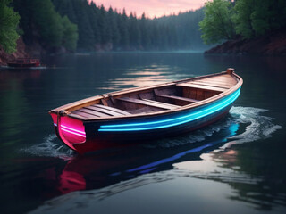 Naklejka na ściany i meble 3d Colorful wooden boat isolated on gradient background. isometric 3d boat.
