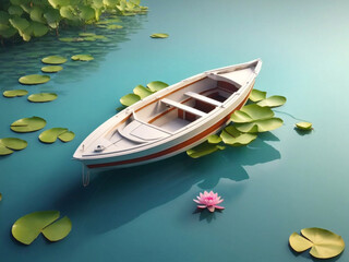 3d Colorful wooden boat isolated on gradient background. isometric 3d boat.