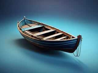 3d Colorful wooden boat isolated on gradient background. isometric 3d boat.