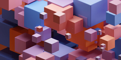 Obraz premium A Vibrant Collection of Multicolored Cubes in Various Shapes and Sizes 3d render illustration