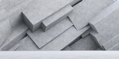 A Wall with Stacked Concrete Blocks, Creating a Sturdy and Industrial Visual Impact 3d render illustration