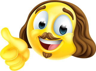 A Shakespeare poet writer emoticon emoji cartoon face icon giving a thumbs up