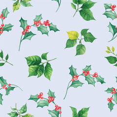 Watercolor floral christmas seamless pattern