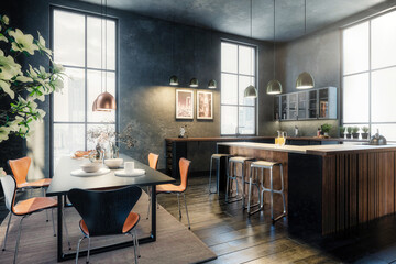 Furnishing Inside a Modern Stylish Panorama Loft Apartment - 3D Visualization