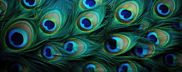 Background from peacock feathers. Background of many beautiful peacock feathers for design.