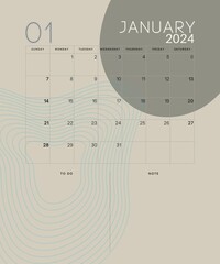 january 2024 weekly planner background boho - obrazy, fototapety, plakaty