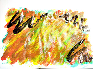 Background made of an abstract painting with watercolor paints with water stains, waves and lines...