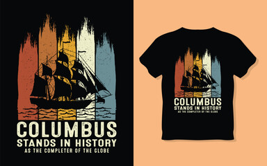 Vector happy columbus day greeting card 2022 with caravel silhouette vector background