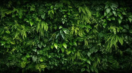 Plant wall, natural green wallpaper and background,vertical garden, lihgt warm from morning . - obrazy, fototapety, plakaty